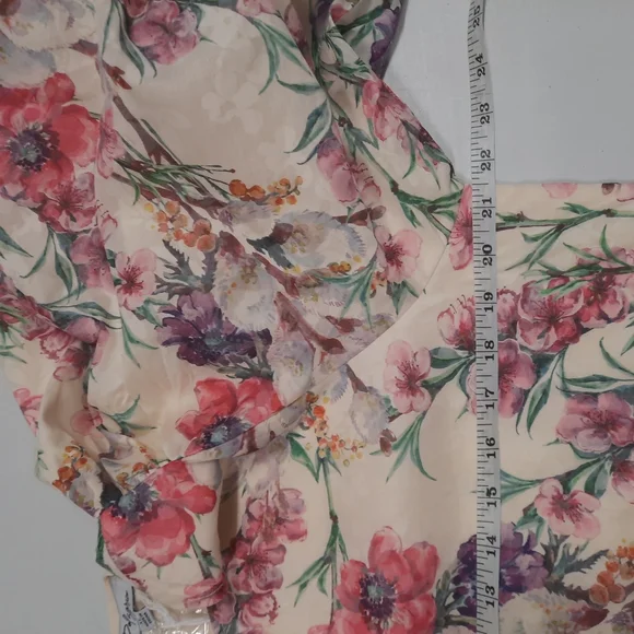 Polagram Cream Floral Puff Sleeve Tiered Mini XL Sonia Dress Side Pockets NWT - Picture 14 of 16